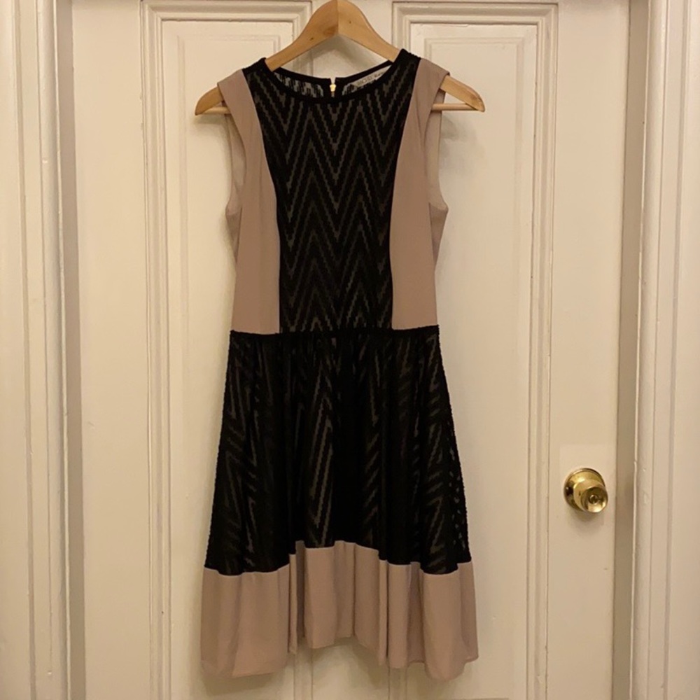 RACHEL Rachel Roy Tan & Black Dress Chevron Detail